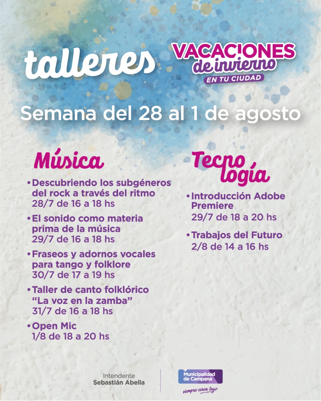 NOTICIAS CAMPANAVacaciones de invierno: segunda semana de propuestas y actividades gratuitas en Campana Joven